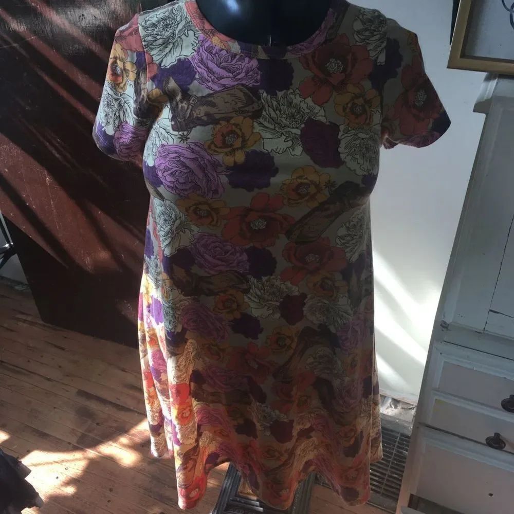 Lularoe high low cowboy boots and floral XXS dress